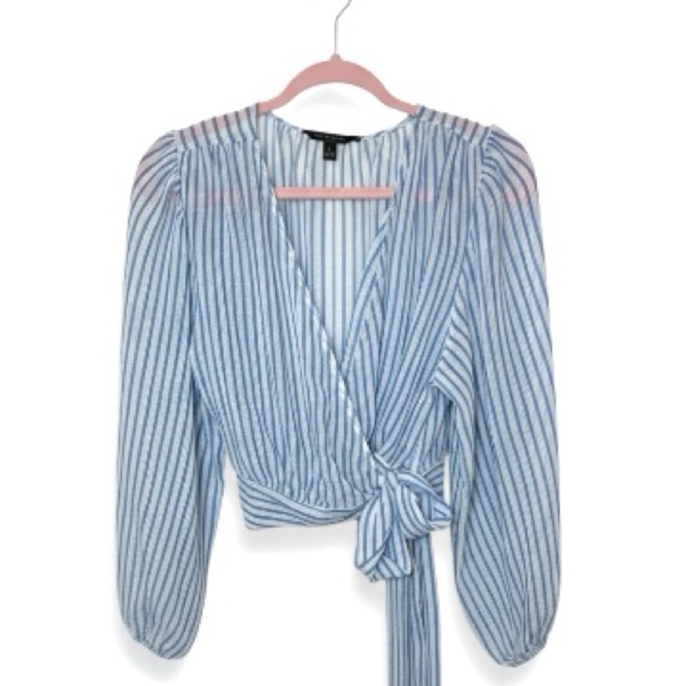 Banana Republic Factory Blue and White Striped Wrap Blouse - Picture 2 of 5